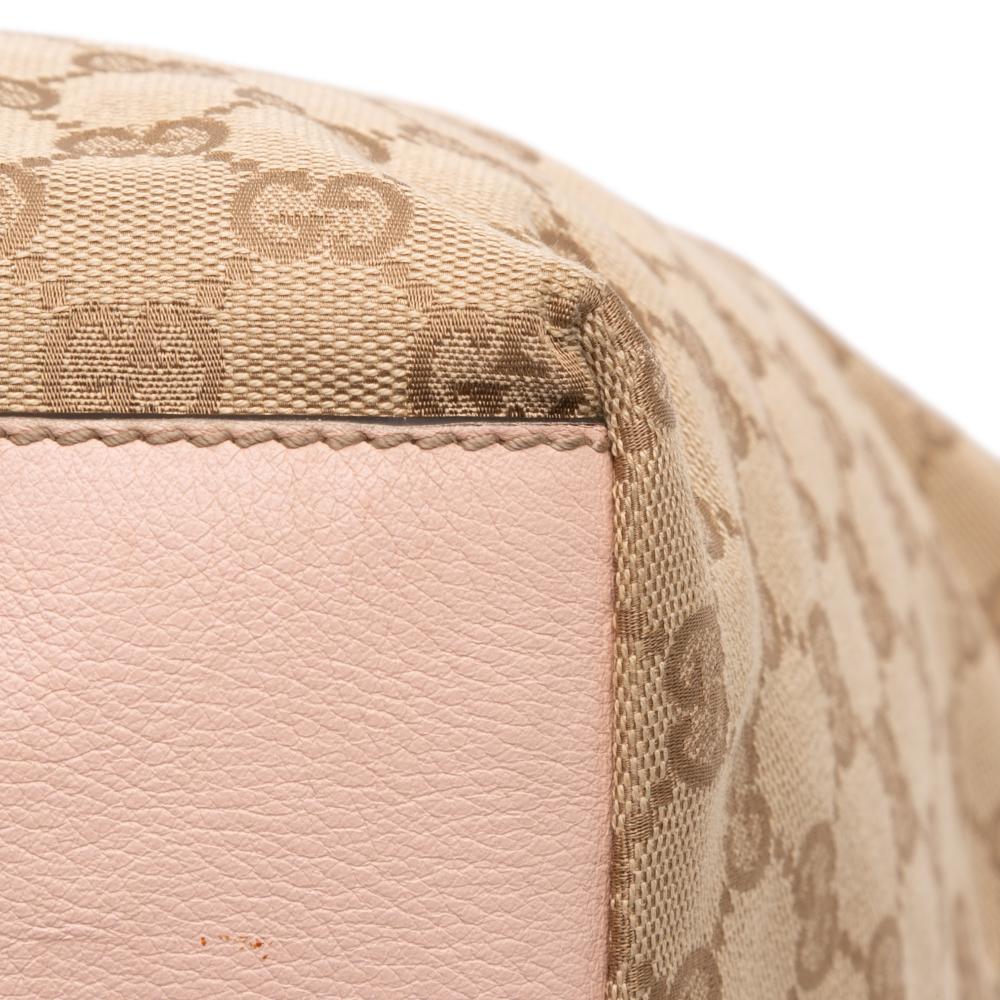 Gucci B Gucci Brown Beige Canvas Fabric GG Web Tote Italy