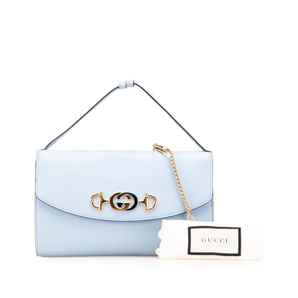 Gucci B Gucci Blue Light Blue Calf Leather Small Zumi Satchel Italy