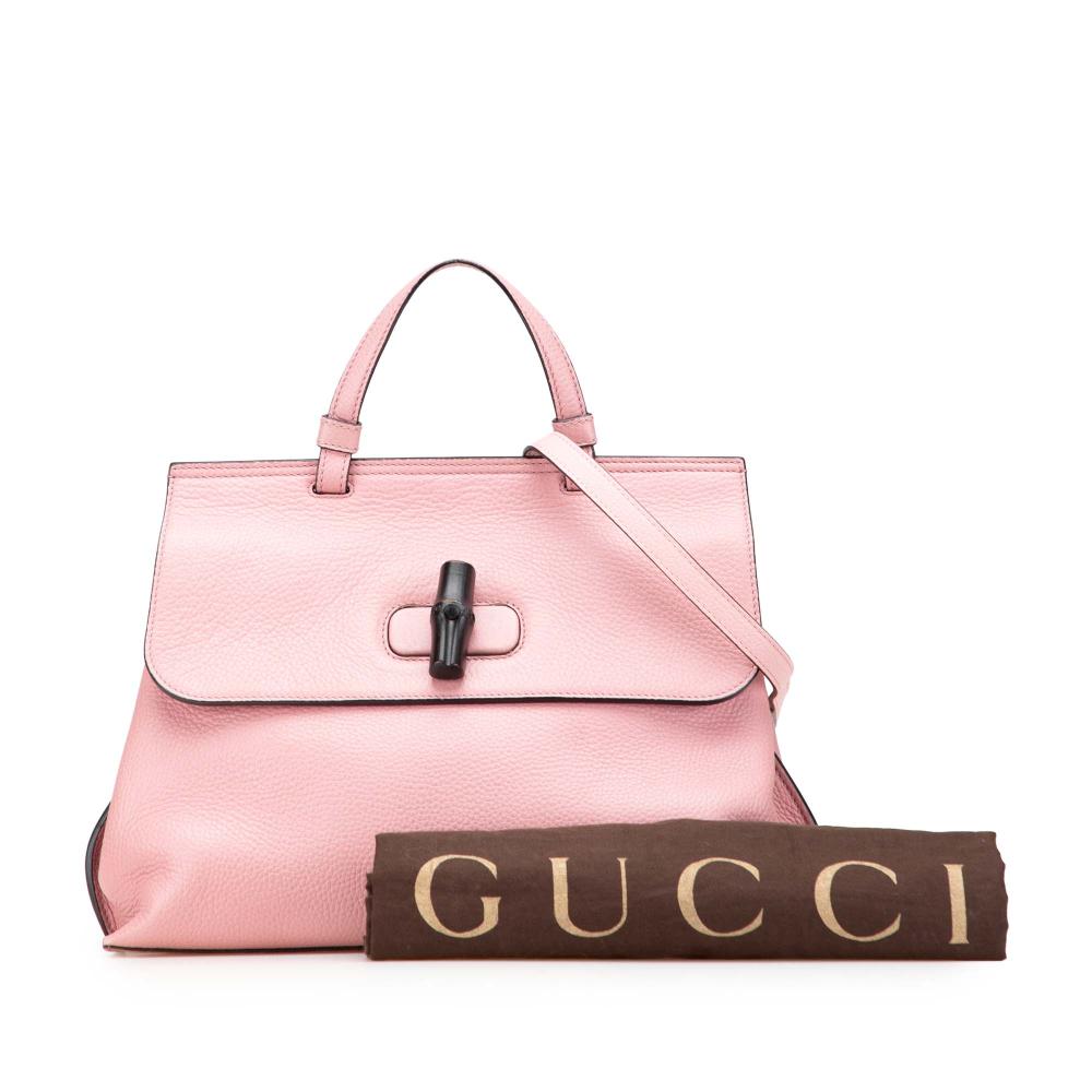 Gucci B Gucci Pink Calf Leather Medium Bamboo Daily Satchel Italy