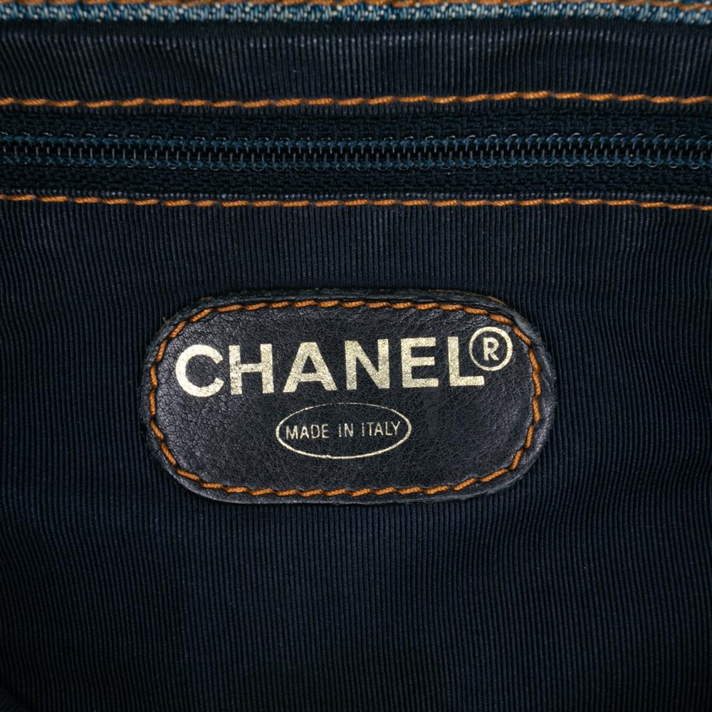 Chanel B Chanel Blue Denim Denim Fabric Small CC Stitched Tote Italy