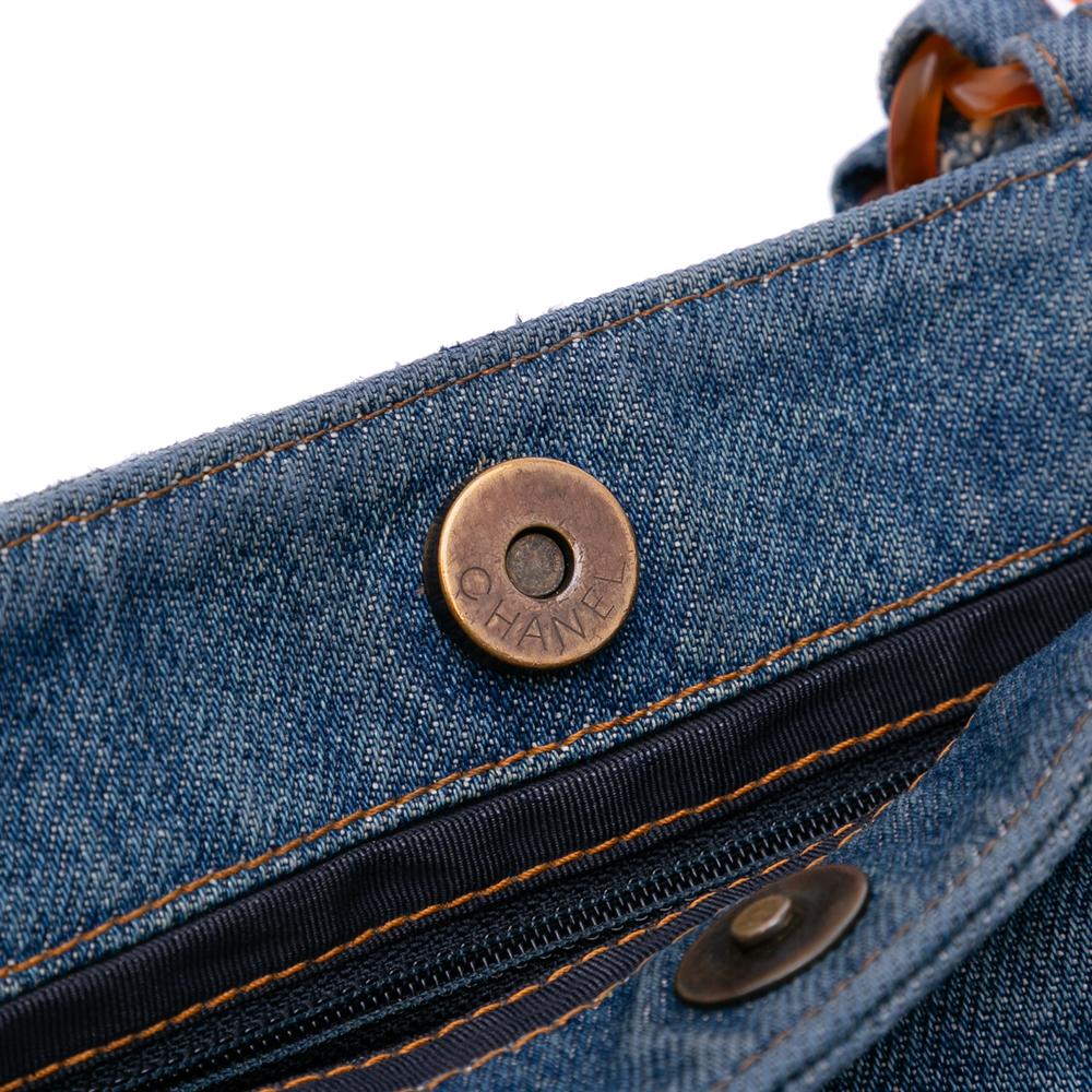 Chanel B Chanel Blue Denim Denim Fabric Small CC Stitched Tote Italy