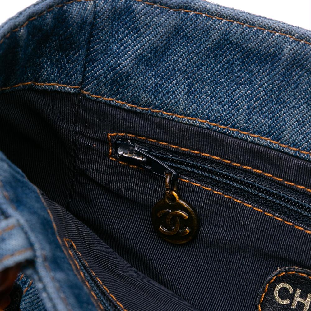 Chanel B Chanel Blue Denim Denim Fabric Small CC Stitched Tote Italy