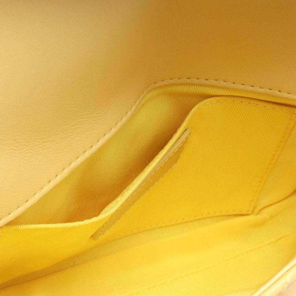 Chanel AB Chanel Yellow Light Yellow Lambskin Leather Leather Quilted Lambskin Side Packs Flap France