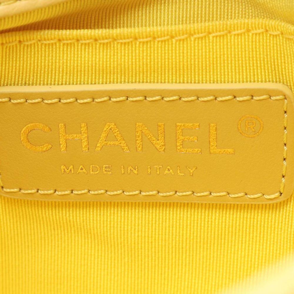 Chanel AB Chanel Yellow Light Yellow Lambskin Leather Leather Quilted Lambskin Side Packs Flap France