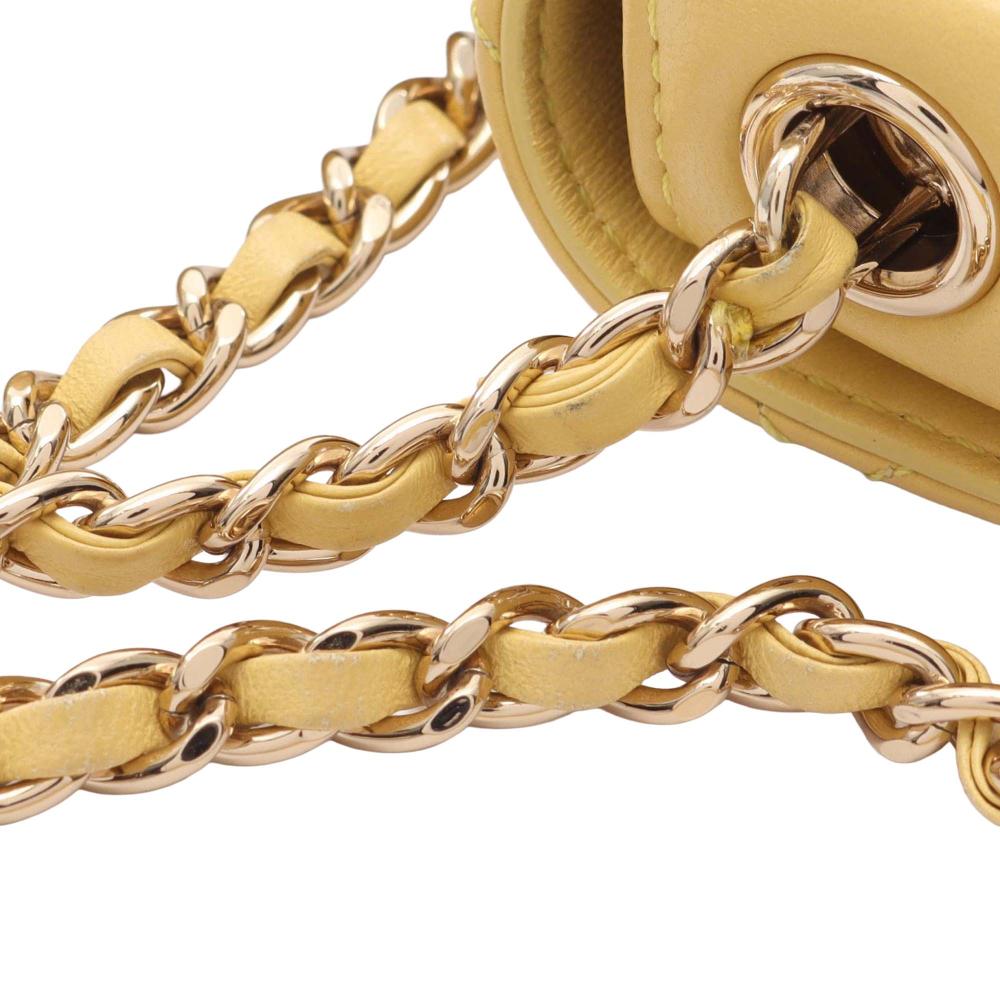 Chanel AB Chanel Yellow Light Yellow Lambskin Leather Leather Quilted Lambskin Side Packs Flap France