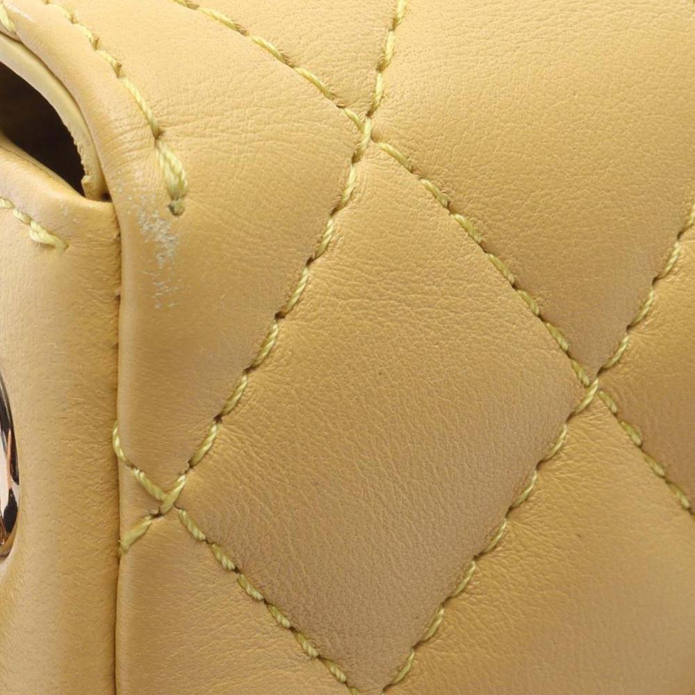 Chanel AB Chanel Yellow Light Yellow Lambskin Leather Leather Quilted Lambskin Side Packs Flap France
