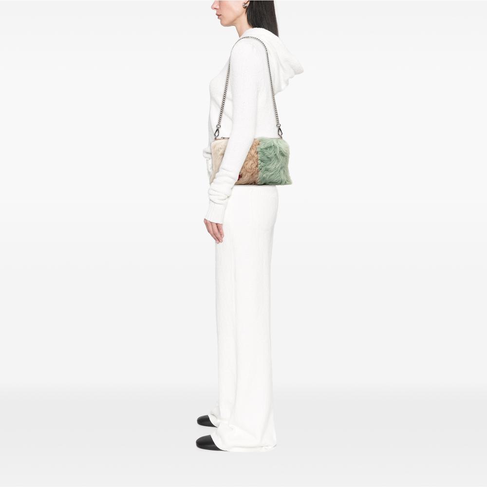 Miu Miu AB Miu Miu Multi Fur Natural Material Montone Stripe Crossbody Italy