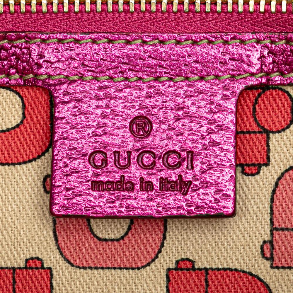Gucci B Gucci Brown Beige with Pink Hot Pink Canvas Fabric GG Jolicoeur Tote Italy