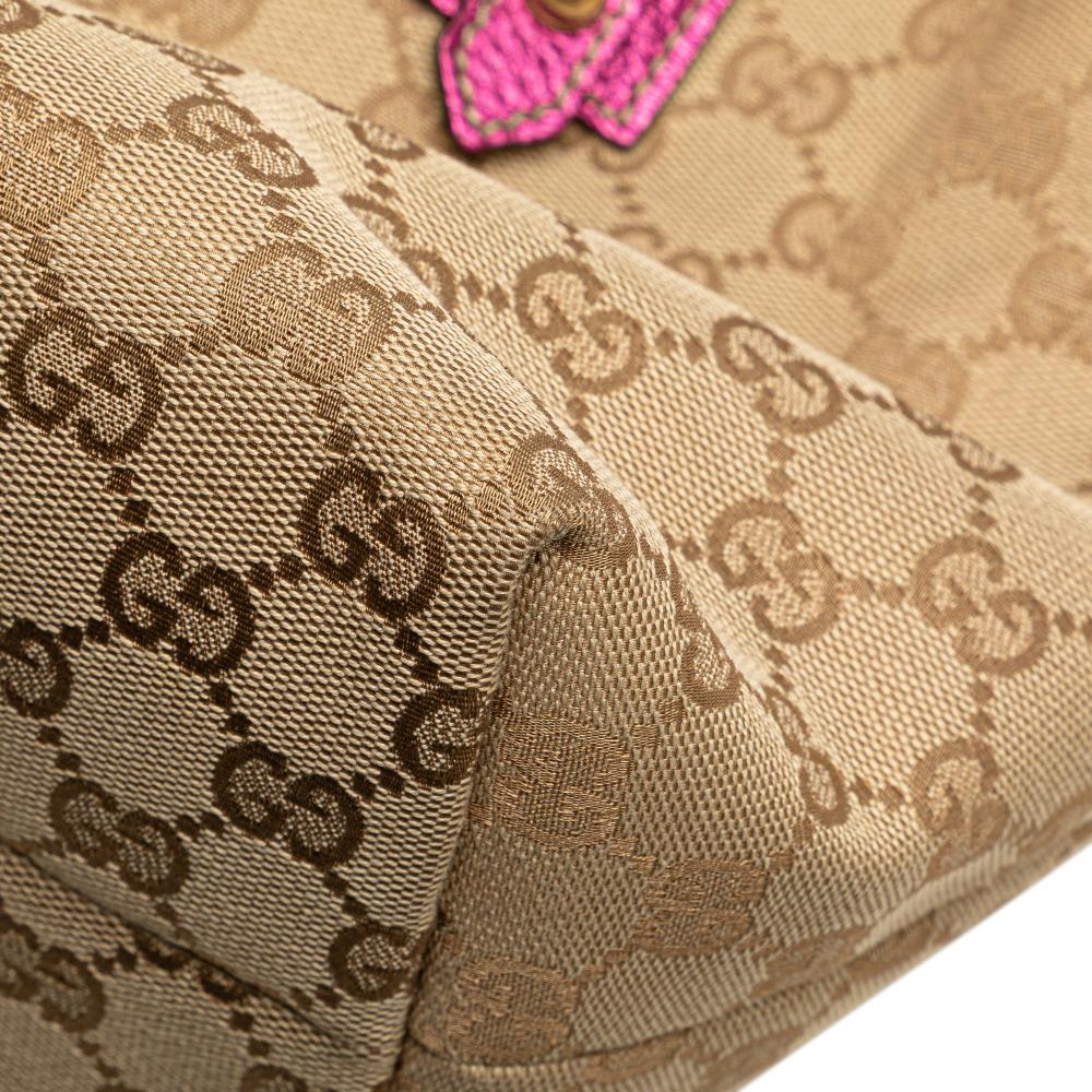 Gucci B Gucci Brown Beige with Pink Hot Pink Canvas Fabric GG Jolicoeur Tote Italy