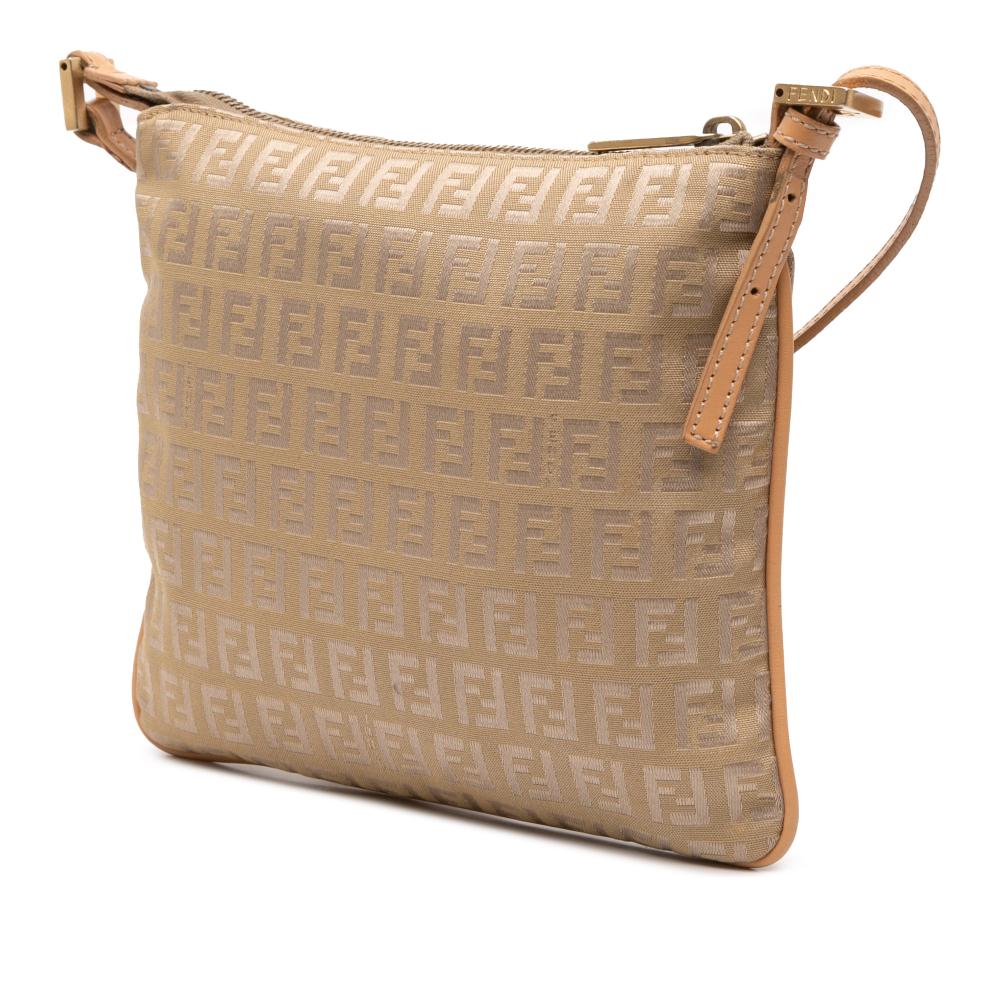 Fendi B Fendi Brown Beige Canvas Fabric Zucchino Crossbody Italy