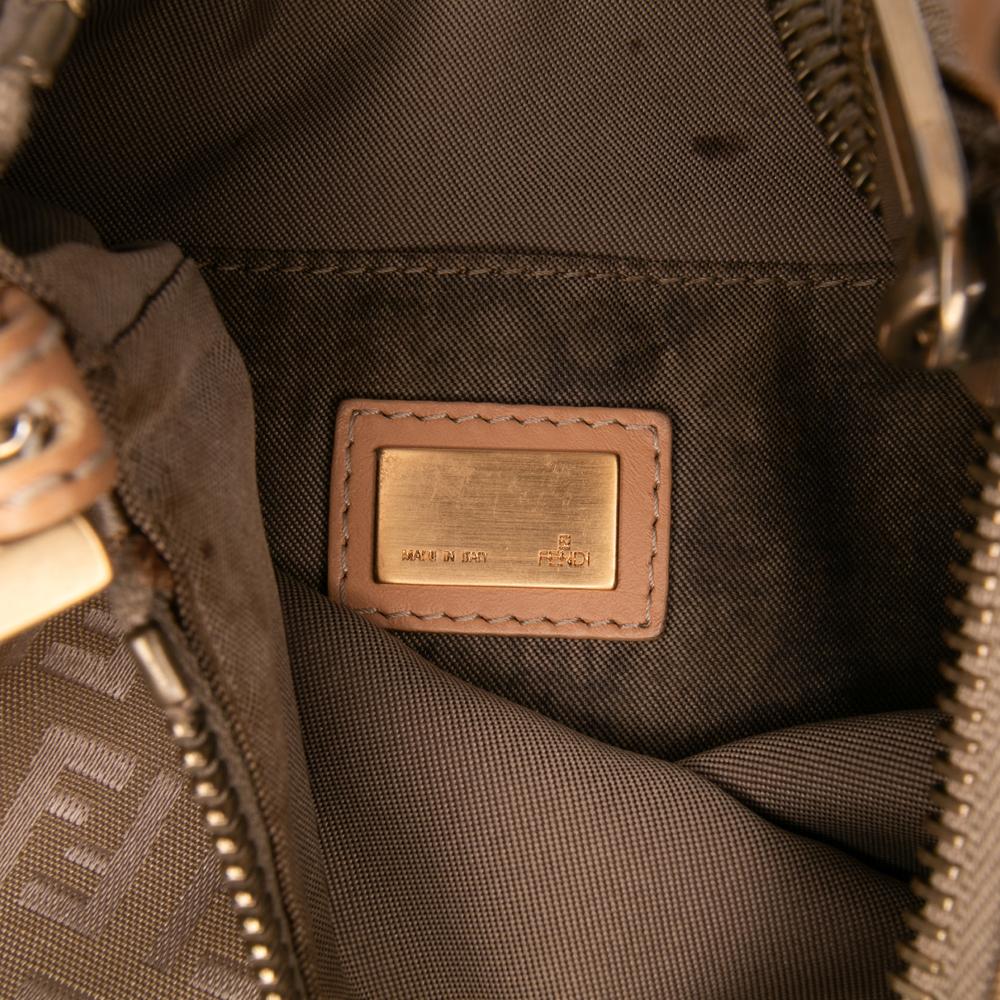 Fendi B Fendi Brown Beige Canvas Fabric Zucchino Crossbody Italy