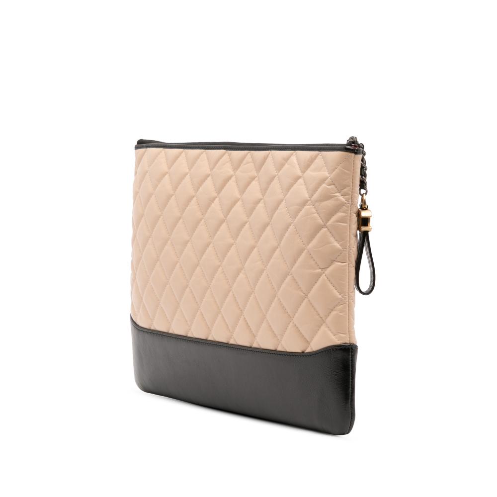 Chanel B Chanel Brown Light Beige with Black Calf Leather Large Aged skin Gabrielle O Case Clutch Italy