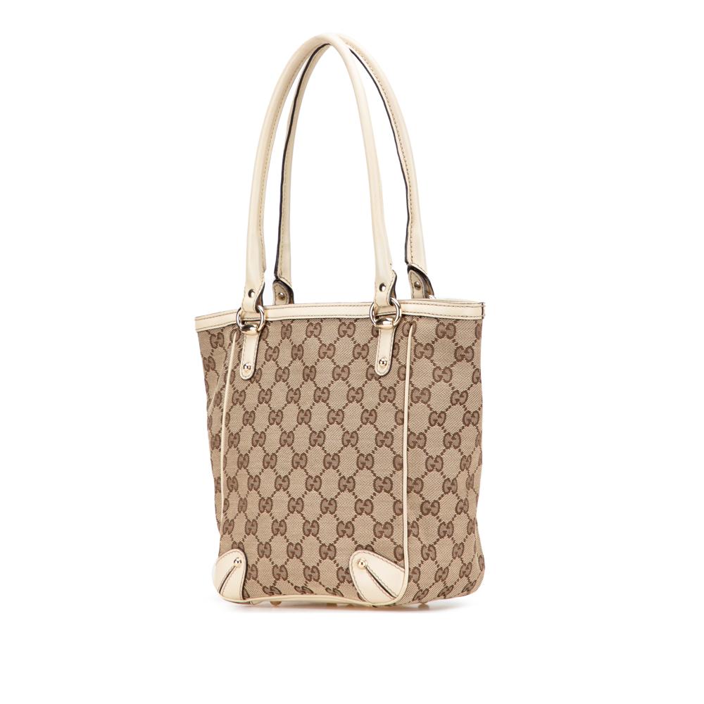 Gucci B Gucci Brown Beige with White Canvas Fabric GG Handbag Italy