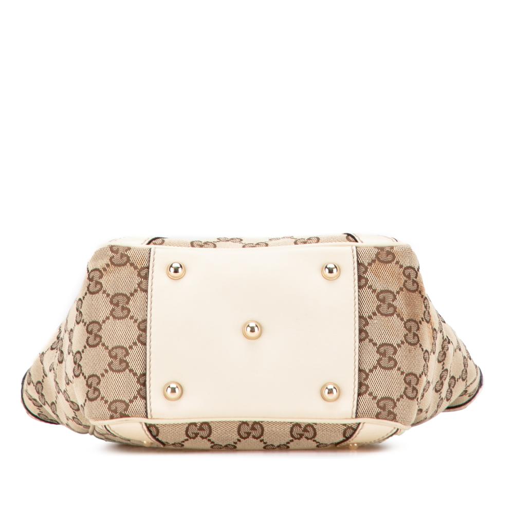 Gucci B Gucci Brown Beige with White Canvas Fabric GG Handbag Italy