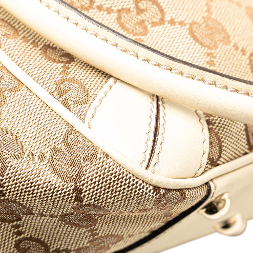 Gucci B Gucci Brown Beige with White Canvas Fabric GG Handbag Italy