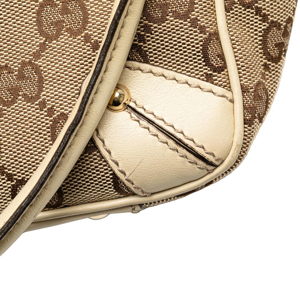 Gucci B Gucci Brown Beige with White Canvas Fabric GG Handbag Italy