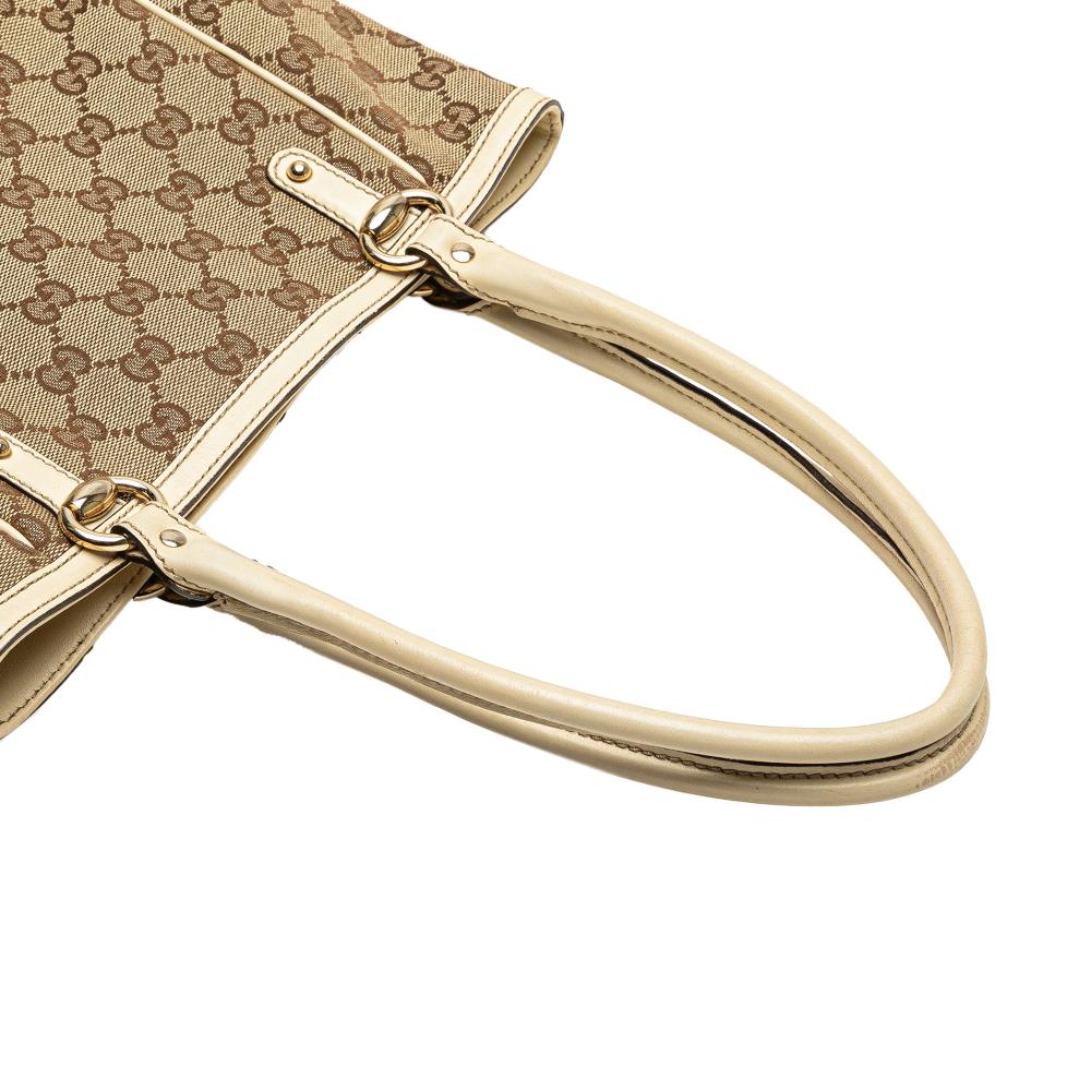 Gucci B Gucci Brown Beige with White Canvas Fabric GG Handbag Italy