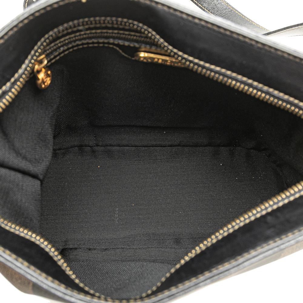 Fendi B Fendi Black with Brown Coated Canvas Fabric Pequin Crossbody Italy