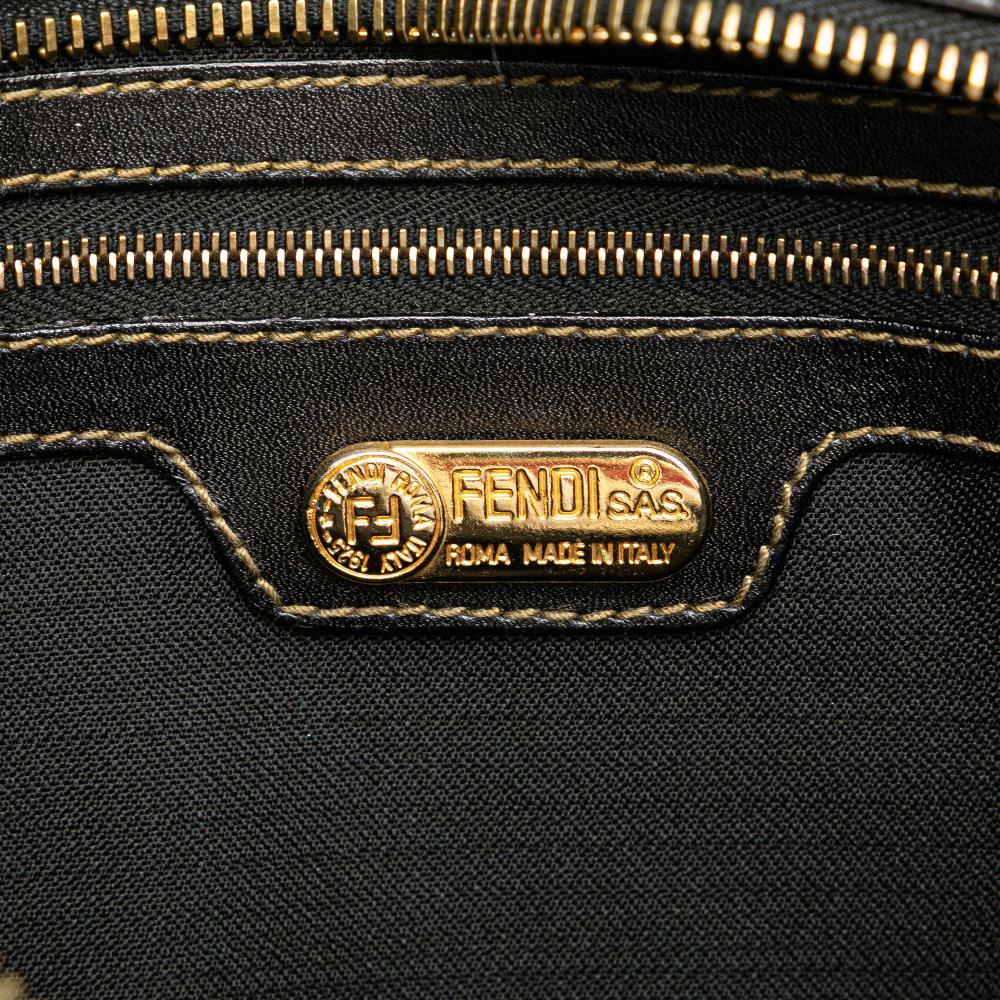 Fendi B Fendi Black with Brown Coated Canvas Fabric Pequin Crossbody Italy
