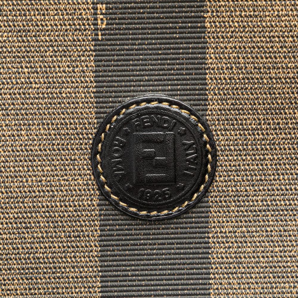 Fendi B Fendi Black with Brown Coated Canvas Fabric Pequin Crossbody Italy