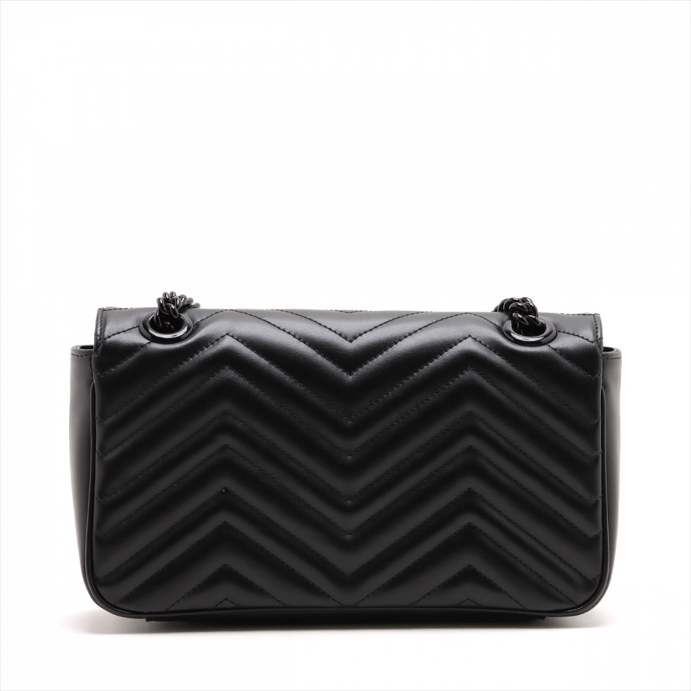 Gucci GG Marmont Small Chevron Leather Flap Bag Black