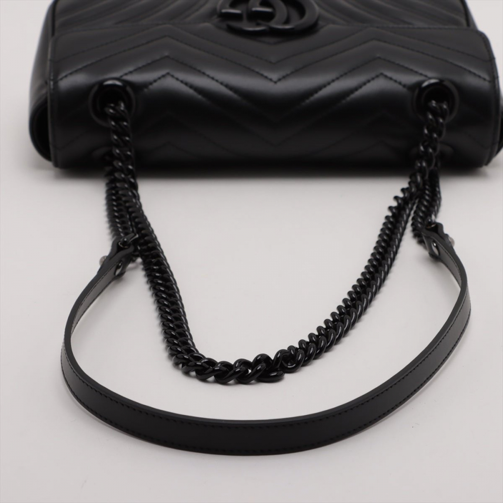 Gucci GG Marmont Small Chevron Leather Flap Bag Black
