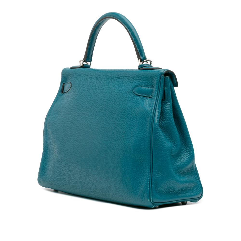 Hermès B Hermès Blue Turquoise Calf Leather Clemence Kelly II Retourne 32 France