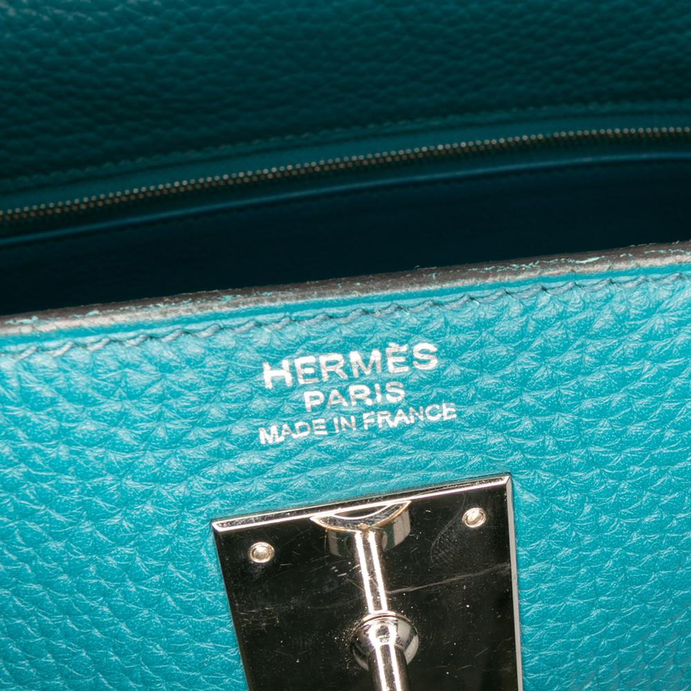 Hermès B Hermès Blue Turquoise Calf Leather Clemence Kelly II Retourne 32 France
