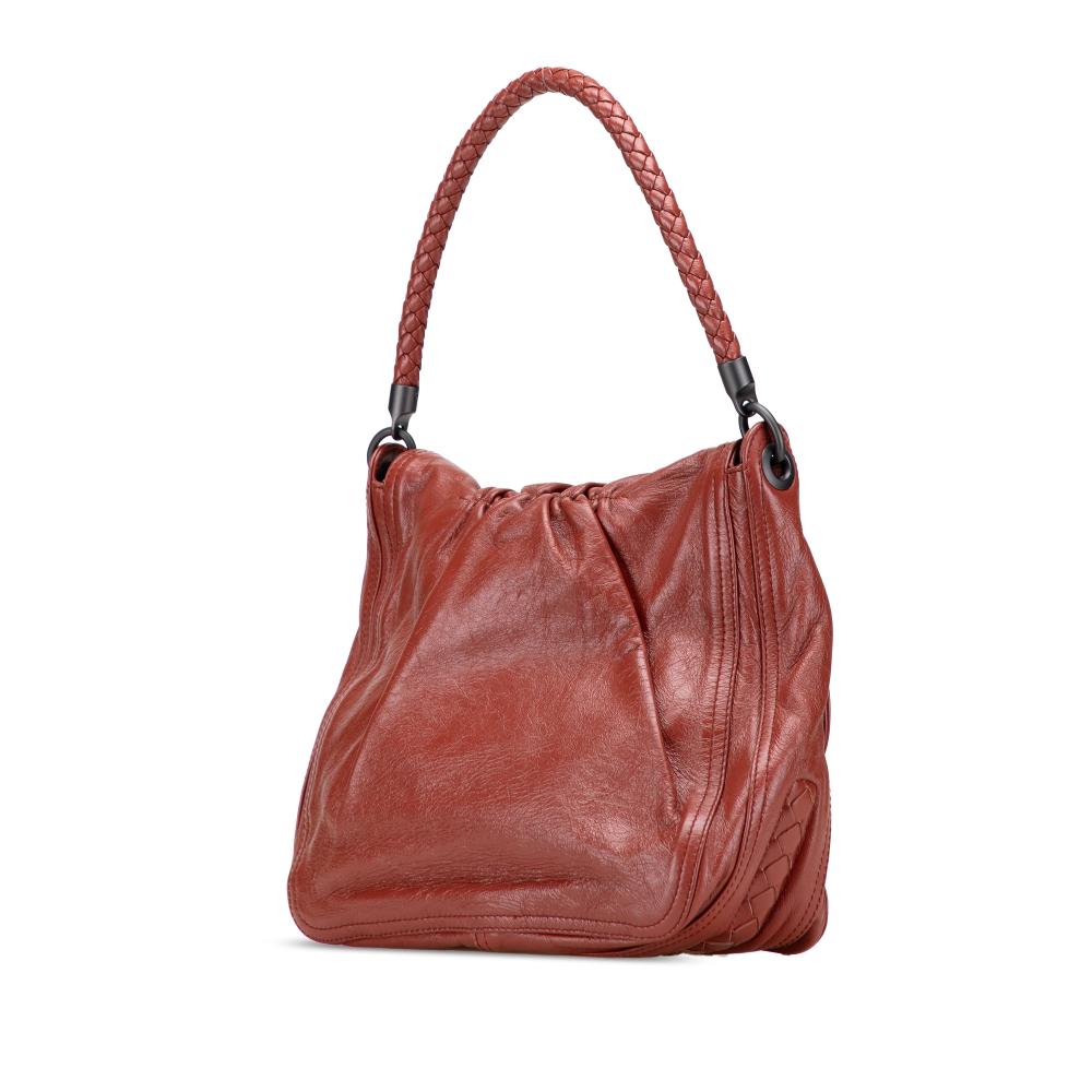 Bottega Veneta B Bottega Veneta Red Indian Red Nappa Leather Leather Intrecciato Trimmed Nappa Top Handle Bag Italy