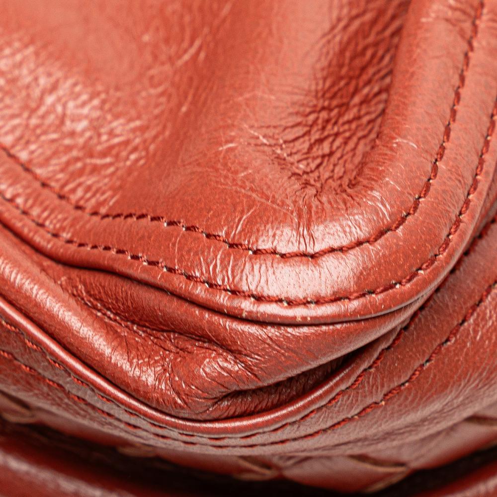 Bottega Veneta B Bottega Veneta Red Indian Red Nappa Leather Leather Intrecciato Trimmed Nappa Top Handle Bag Italy