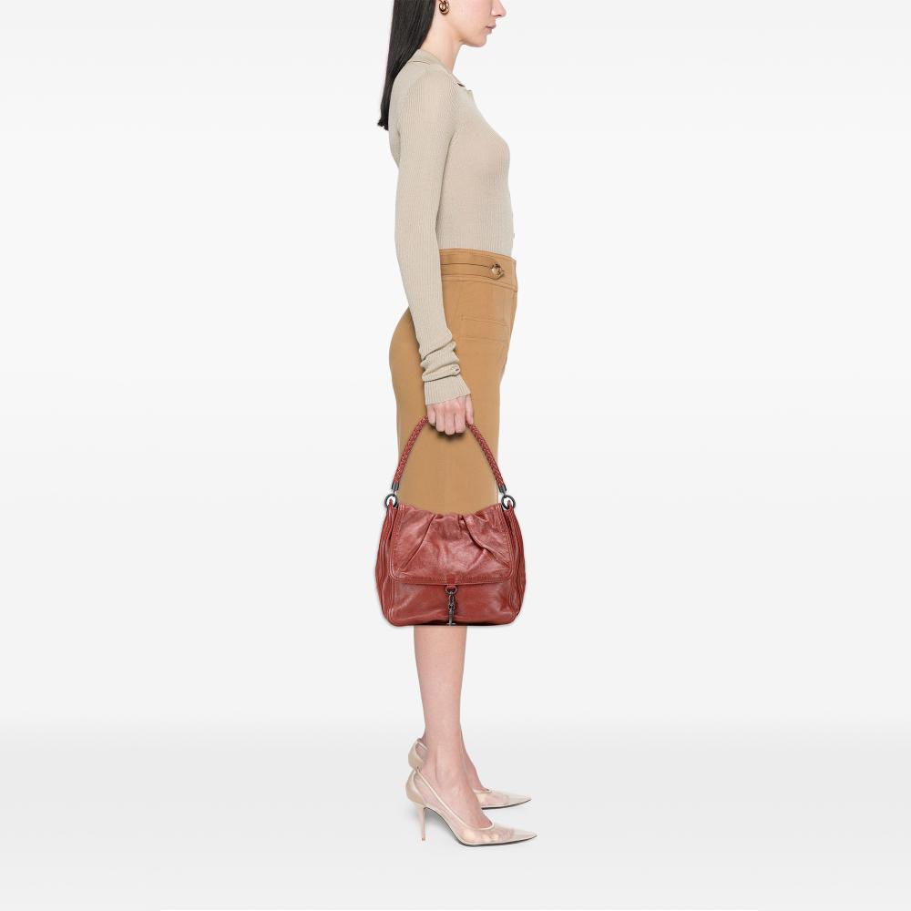 Bottega Veneta B Bottega Veneta Red Indian Red Nappa Leather Leather Intrecciato Trimmed Nappa Top Handle Bag Italy
