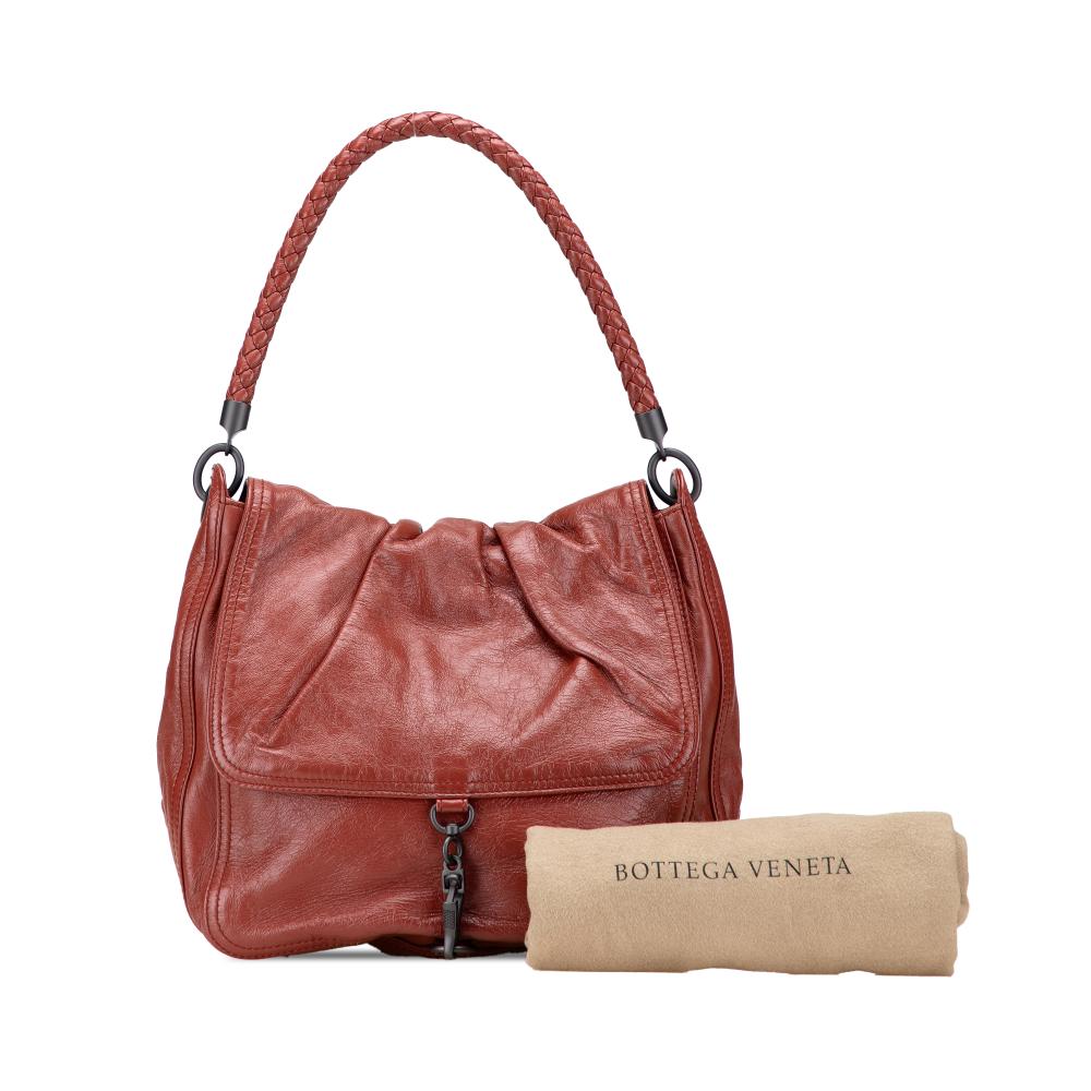 Bottega Veneta B Bottega Veneta Red Indian Red Nappa Leather Leather Intrecciato Trimmed Nappa Top Handle Bag Italy