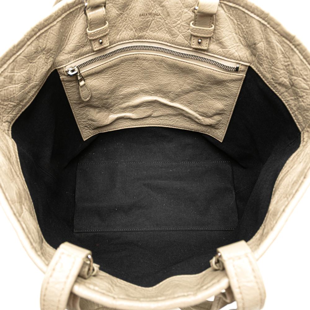 Balenciaga B Balenciaga Gray Light Gray Calf Leather Medium Woven skin Barbes East West Shopper Bag Italy