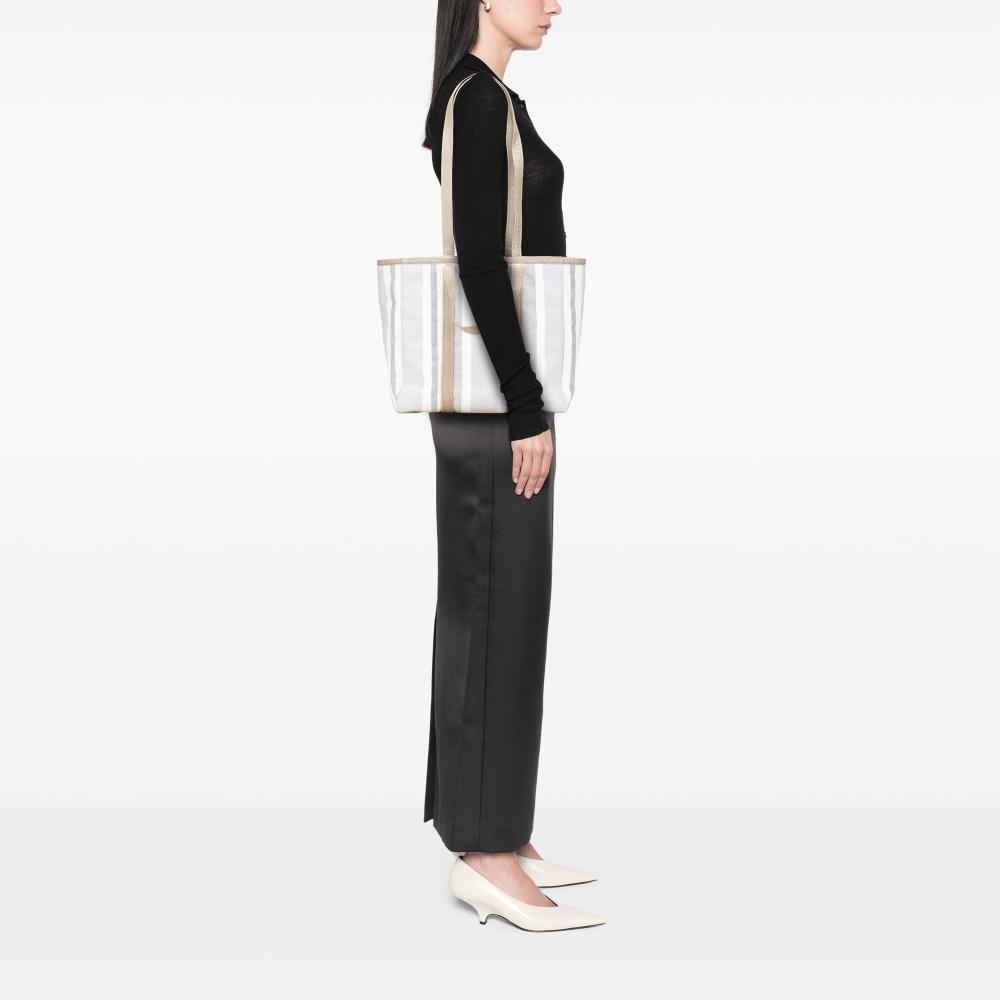 Balenciaga B Balenciaga Gray Light Gray Calf Leather Medium Woven skin Barbes East West Shopper Bag Italy