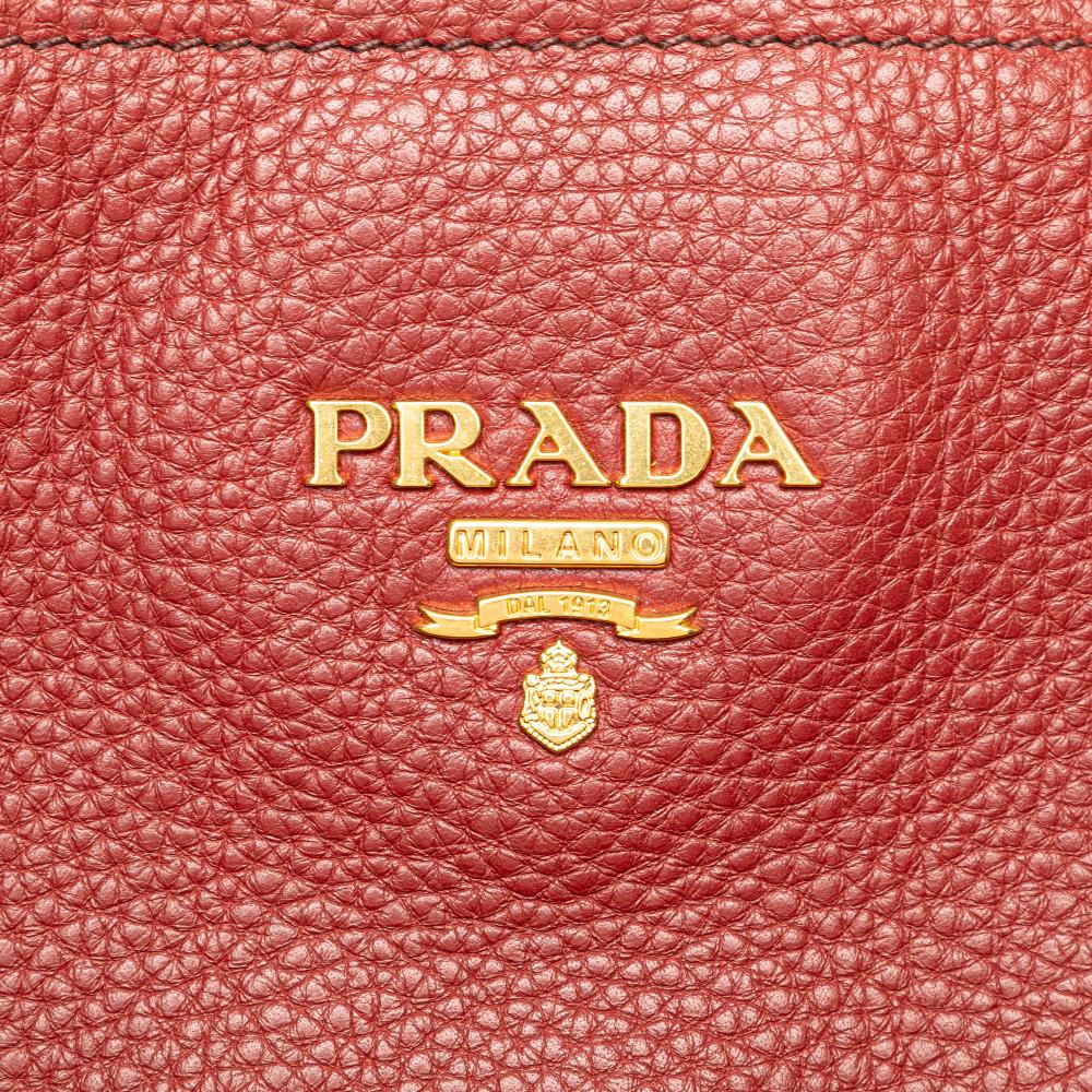 Prada B Prada Red Calf Leather Vitello Daino Shopping Tote Romania