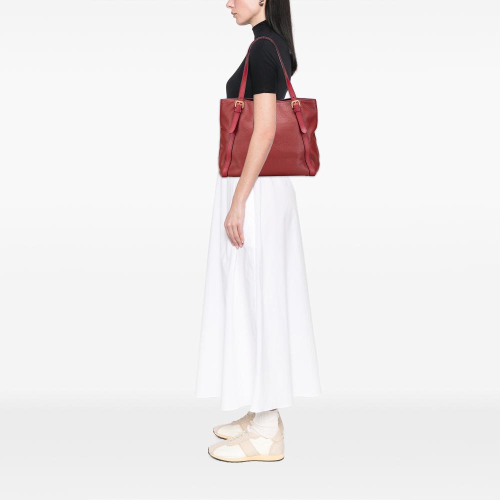 Prada B Prada Red Calf Leather Vitello Daino Shopping Tote Romania