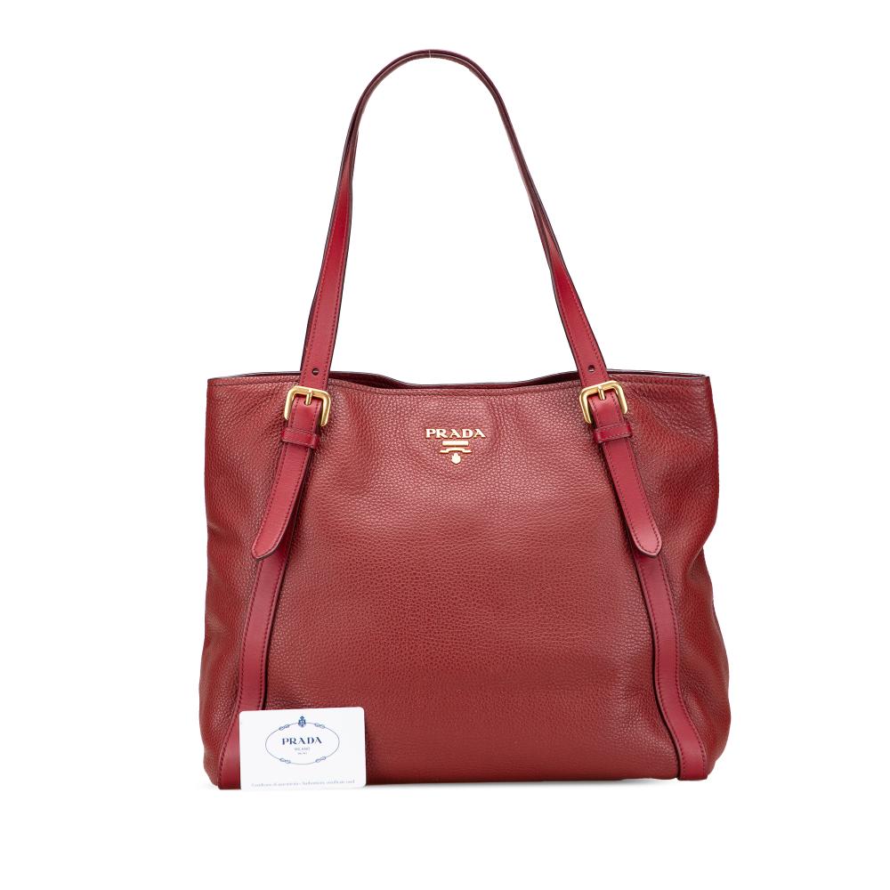 Prada B Prada Red Calf Leather Vitello Daino Shopping Tote Romania