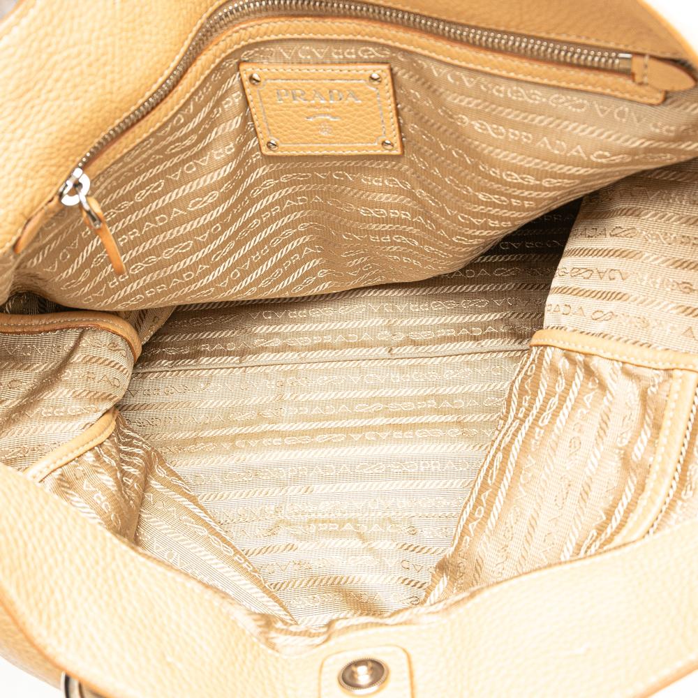 Prada B Prada Brown Beige Calf Leather Vitello Daino Open Convertible Tote Italy