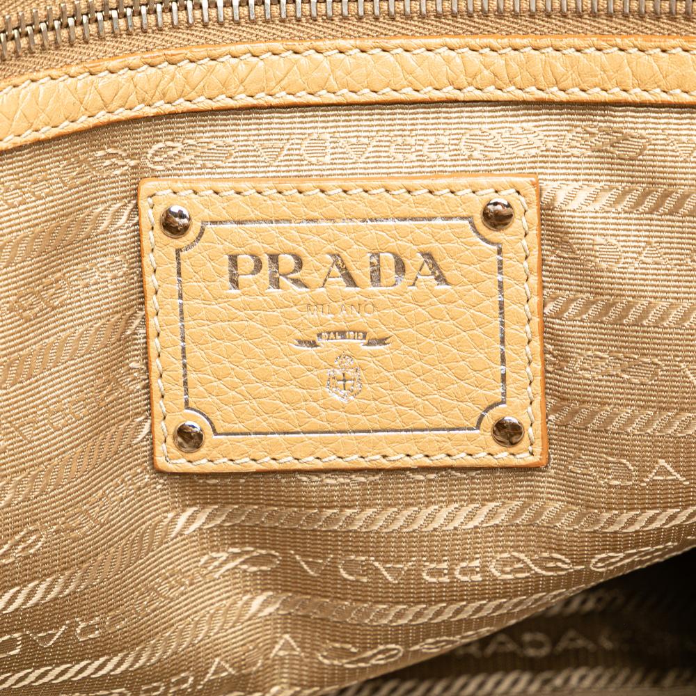 Prada B Prada Brown Beige Calf Leather Vitello Daino Open Convertible Tote Italy
