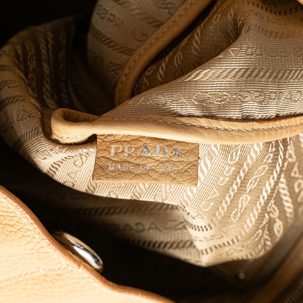 Prada B Prada Brown Beige Calf Leather Vitello Daino Open Convertible Tote Italy