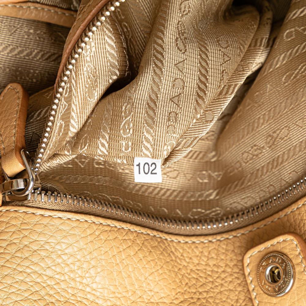 Prada B Prada Brown Beige Calf Leather Vitello Daino Open Convertible Tote Italy