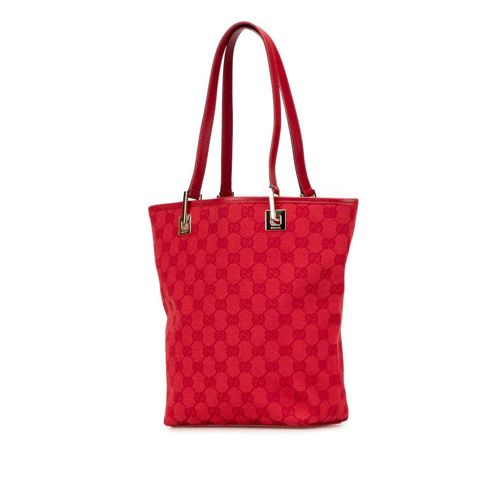 Gucci B Gucci Red Canvas Fabric GG Tote Italy