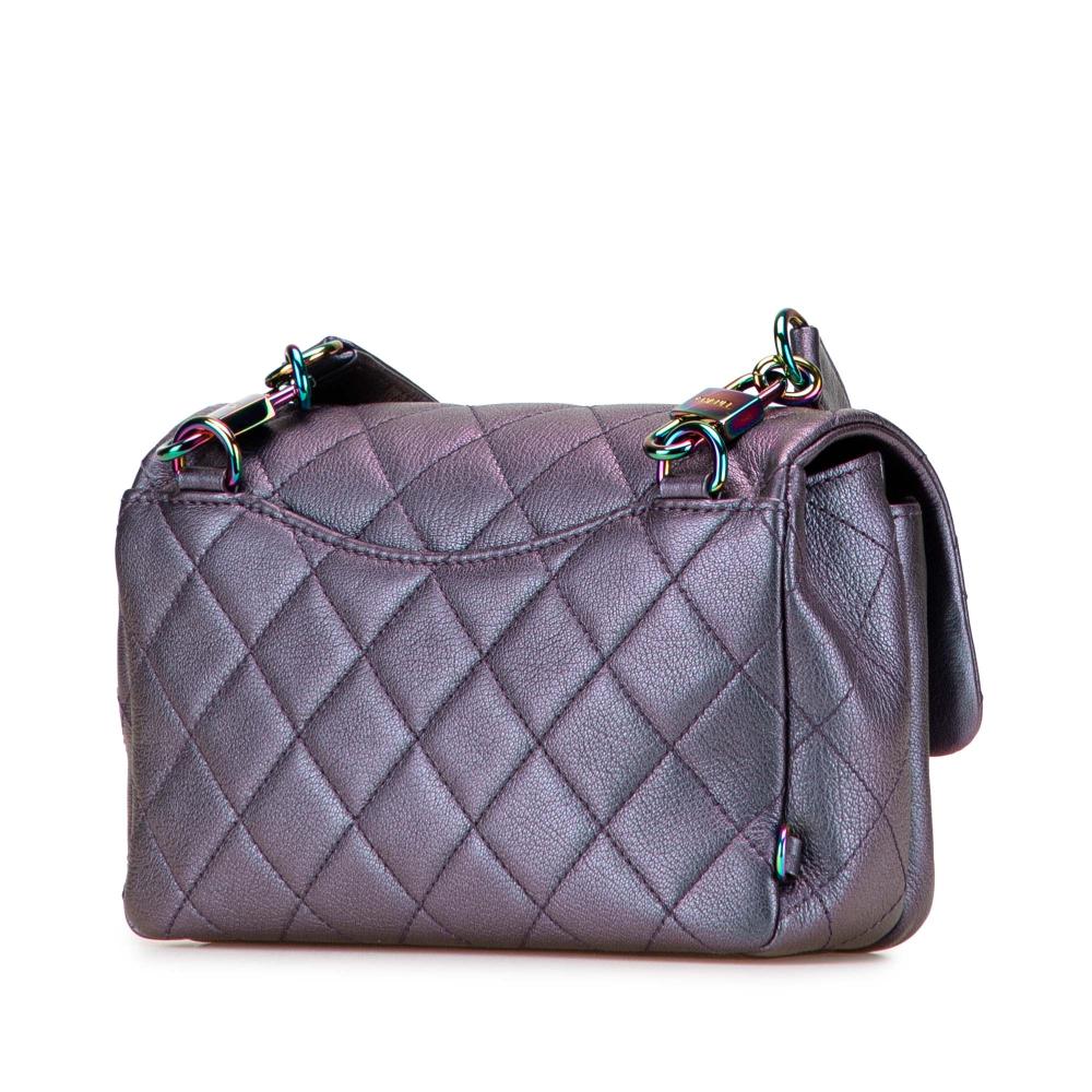 Chanel Purple Goatskin Leather Small Iridescent Rainbow Hardware Double Carry Waist Chain Flap Italy
