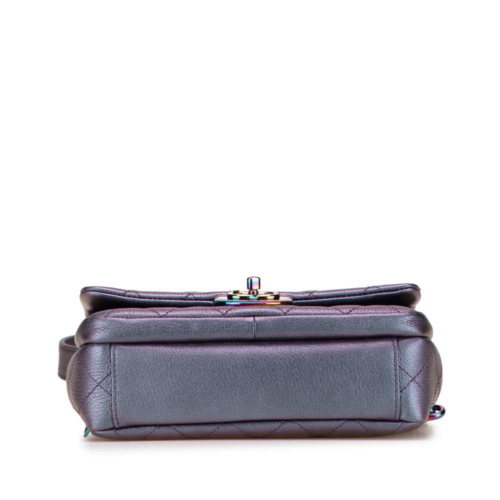 Chanel Purple Goatskin Leather Small Iridescent Rainbow Hardware Double Carry Waist Chain Flap Italy