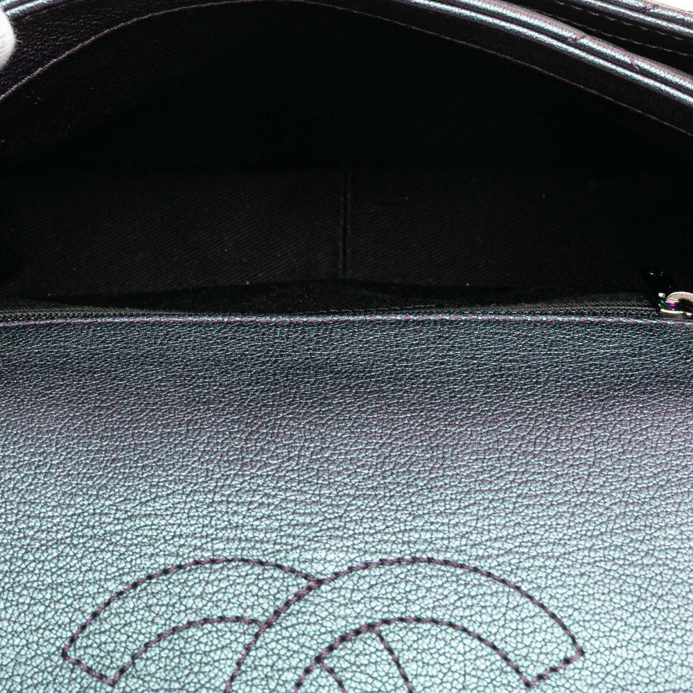 Chanel Purple Goatskin Leather Small Iridescent Rainbow Hardware Double Carry Waist Chain Flap Italy