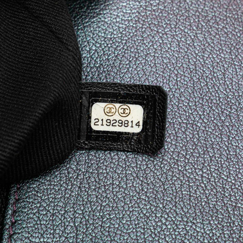 Chanel Purple Goatskin Leather Small Iridescent Rainbow Hardware Double Carry Waist Chain Flap Italy