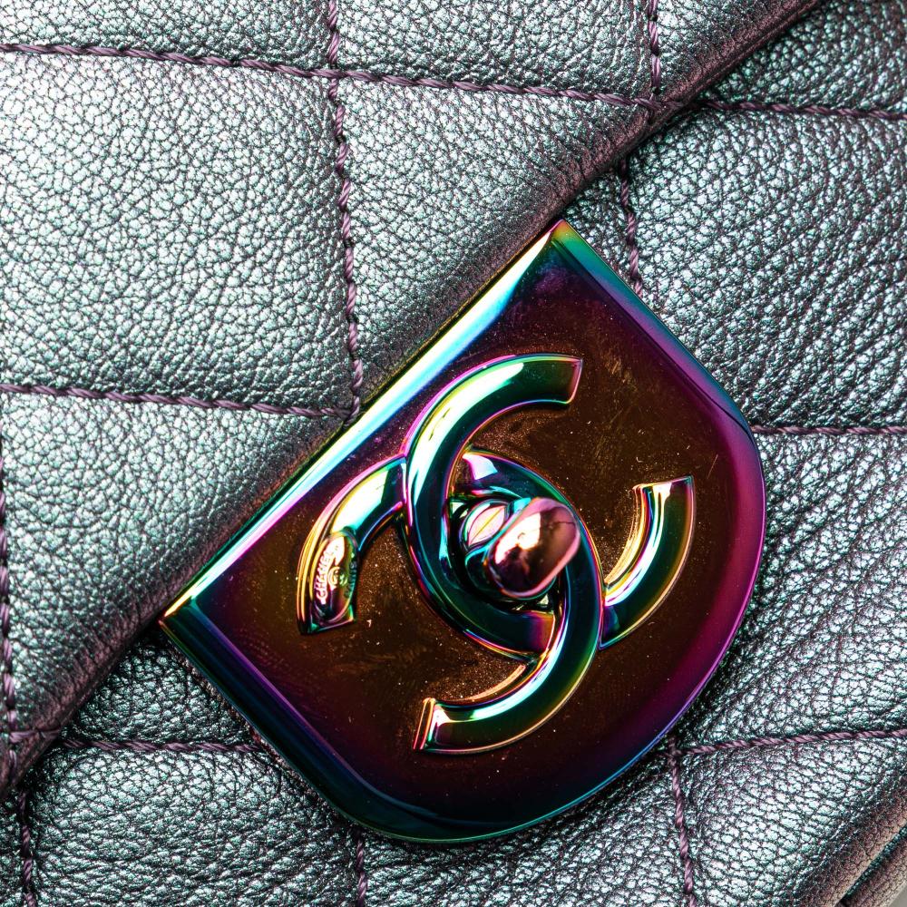 Chanel Purple Goatskin Leather Small Iridescent Rainbow Hardware Double Carry Waist Chain Flap Italy