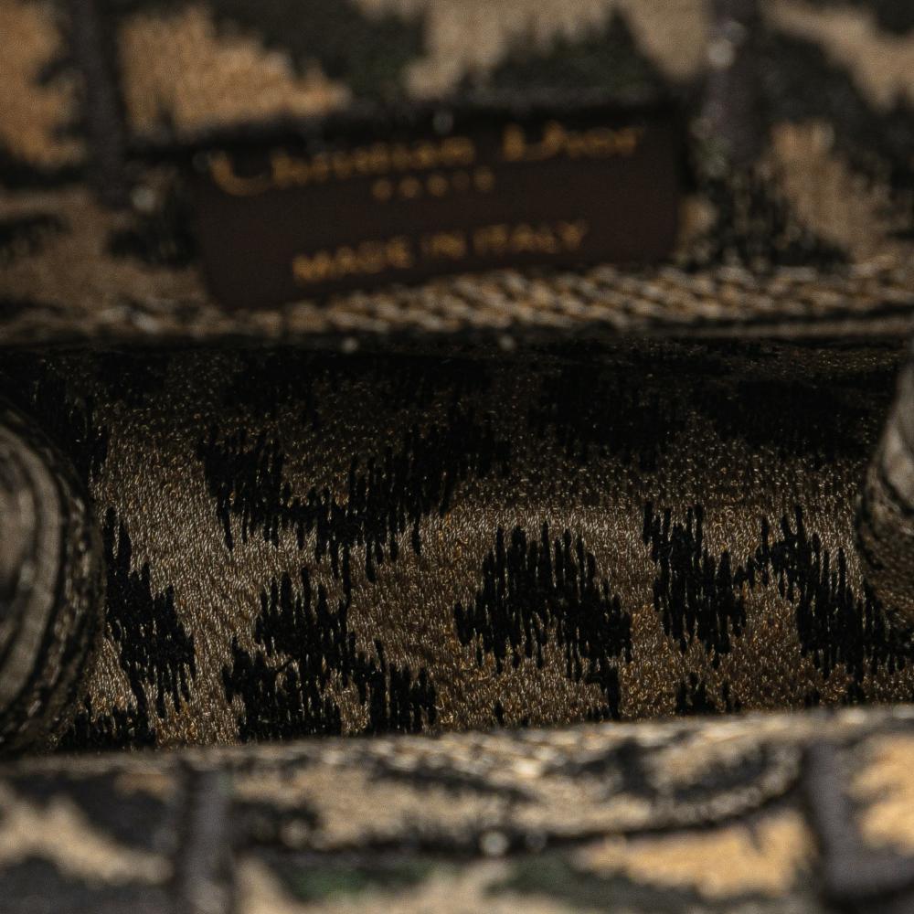 Christian Dior B Dior Brown Beige Canvas Fabric Mizza Mini Embroidered Leopard Vertical Book Tote Italy