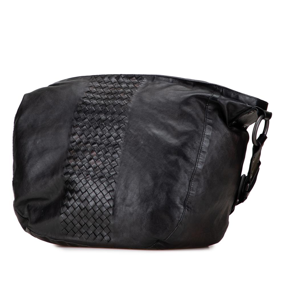 Bottega Veneta B Bottega Veneta Black Nappa Leather Leather Intrecciato Trimmed Nappa Crossbody Italy