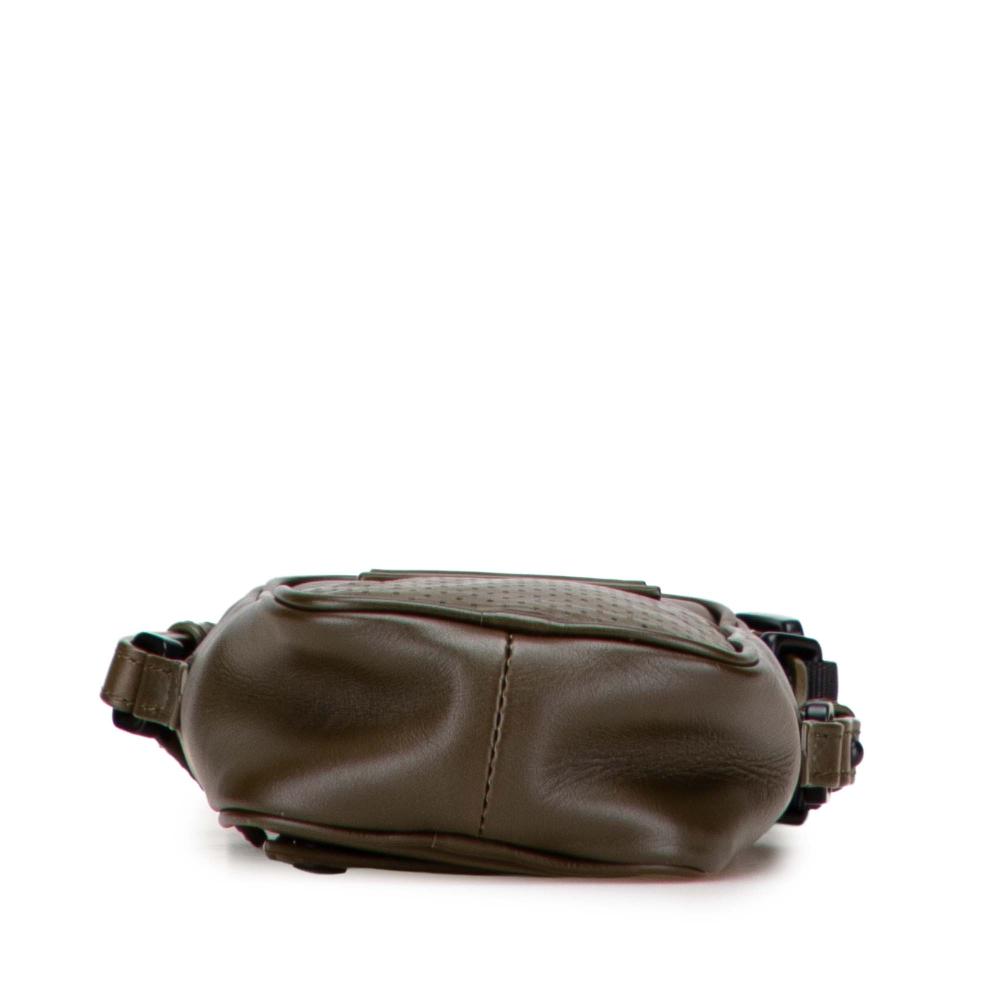 Bottega Veneta B Bottega Veneta Brown Dark Khaki Calf Leather Perforated skin Leggero Crossbody Italy